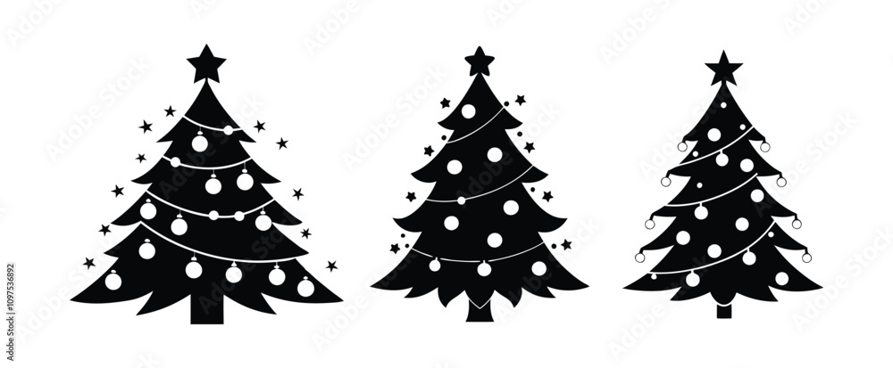 Obraz premium Christmas or Pine tree silhouette set collection vector illustration,white background