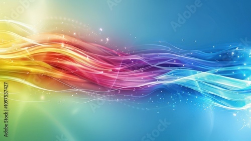 Bright rainbow linear patterns across a simple blue background