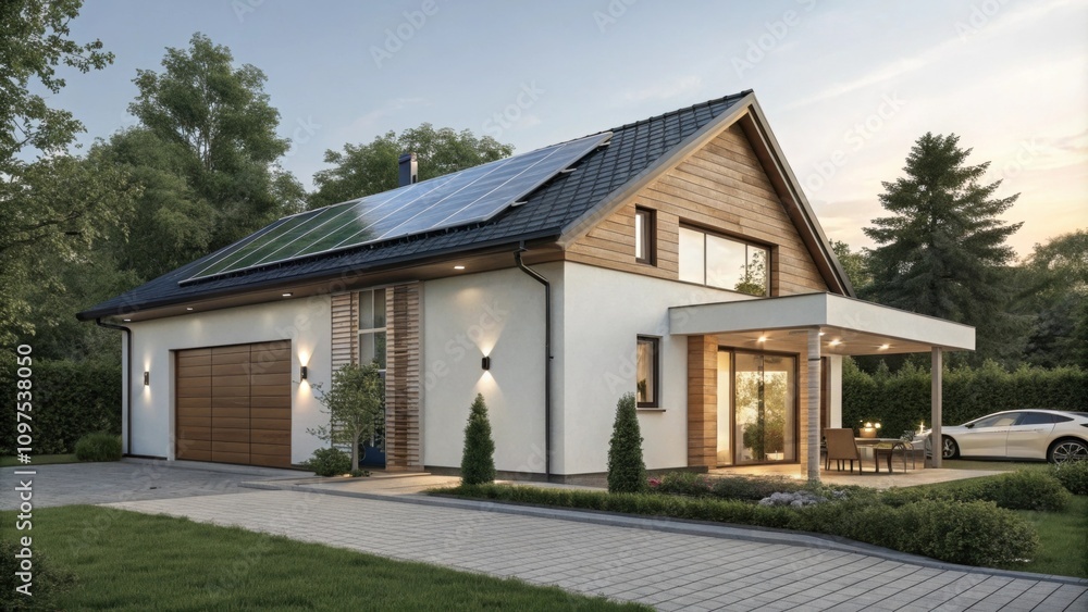 A residential structure features a compact solar unit blending seamlessly with its design. A residential structure features a compact solar unit blending seamlessly with its design.