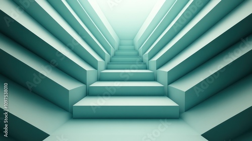 Fototapeta Naklejka Na Ścianę i Meble -  Abstract Teal Staircase Ascending to Light