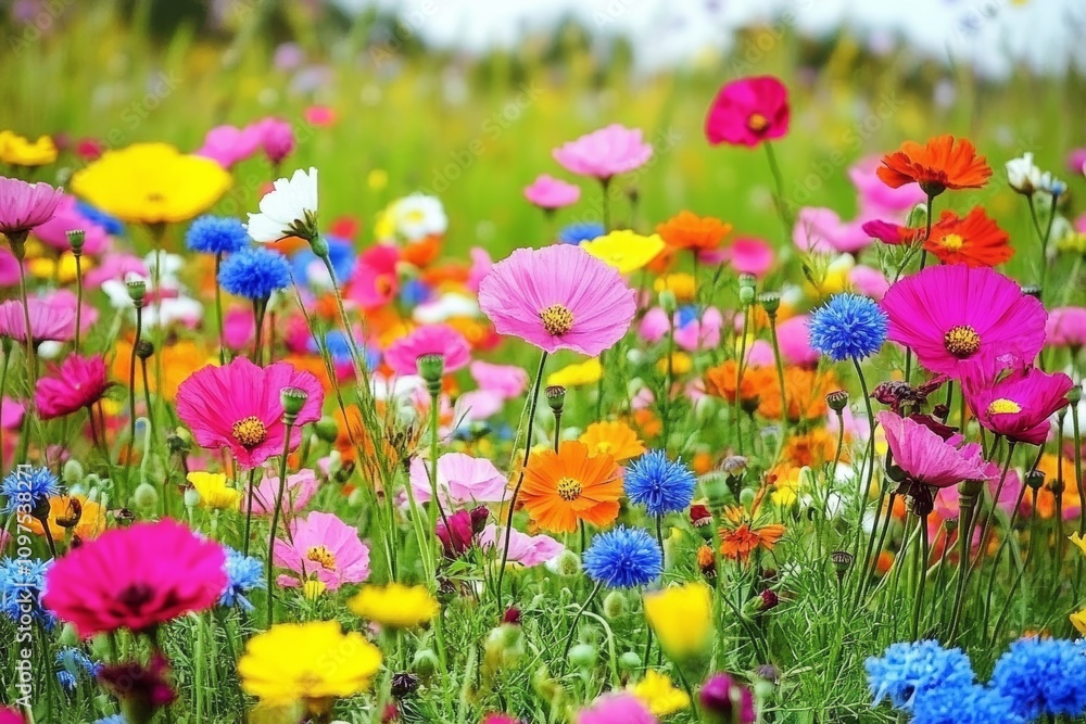 Vibrant Wildflower Meadow with Colorful Flowers in Bloom Vibrant Wildflower Meadow with Colorful Flowers in Bloom