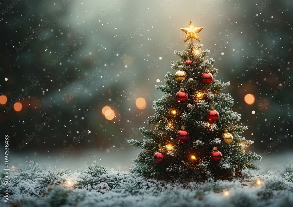 Christmas Card Christmas Tree Light Lights Star Ornament Ornaments Scene Holiday Background Image Illustration Christmas Card Christmas Tree Light Lights Star Ornament Ornaments Scene Holiday Background Image Illustration