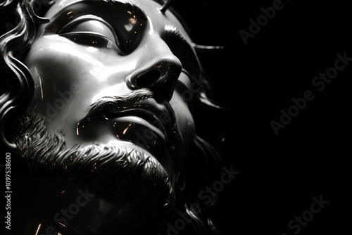 Statue of the face of Jesus helmet person human. photo