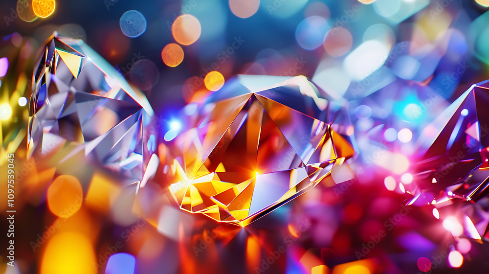 Stunning Close-Up of Colorful Crystals and Diamonds Sparkling with Vibrant Light Reflections in a Soft Focus Background Stunning Close-Up of Colorful Crystals and Diamonds Sparkling with Vibrant Light Reflections in a Soft Focus Background