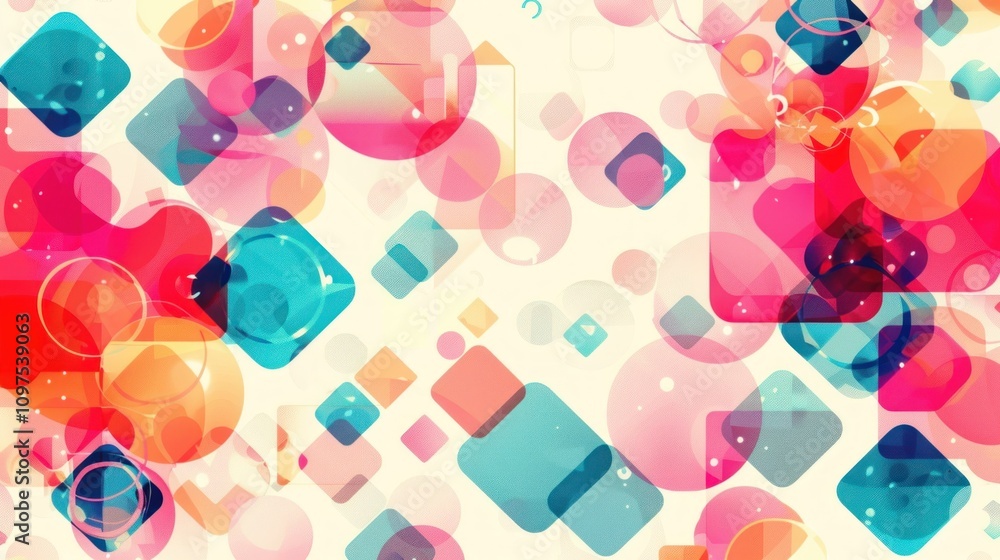 Colorful squares and circles graphic pattern on a white background Colorful squares and circles graphic pattern on a white background