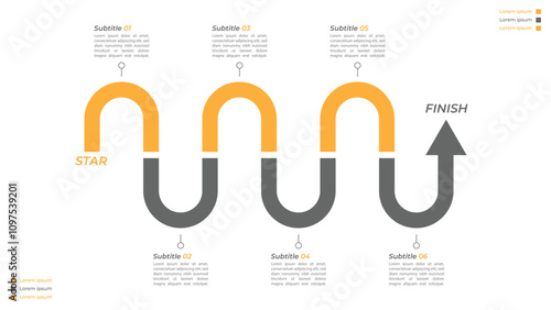 Infographic roadmap design template. Business Timeline of 6 Important Business Events annual business presentation. Vector illustration