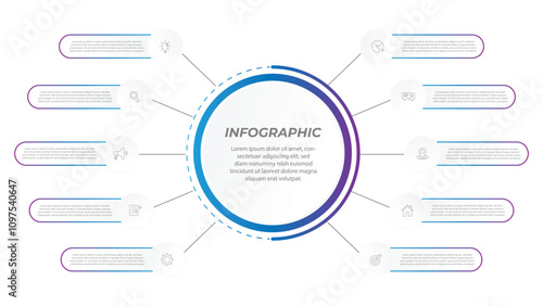 Vector infographic label design with circle infographic template design and 10 options or steps. Can be used for process diagram, presentations, workflow layout, banner, flow chart, info graph