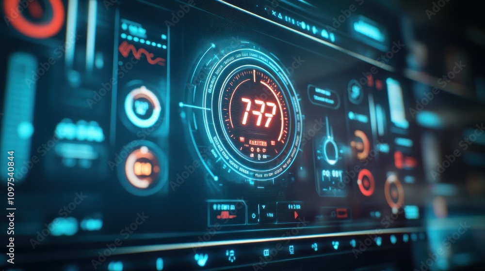 Obraz premium Futuristic dashboard interface displaying data metrics and analytics.