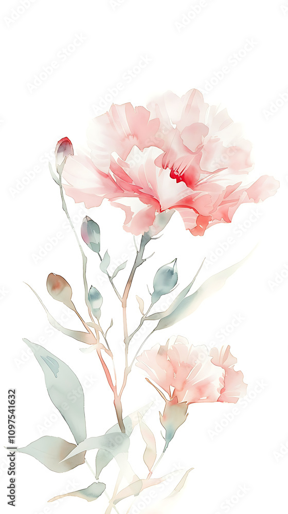 Elegant Soft Pink Flower with Delicate Petals and Buds on a Clean White Background, Ideal for Invitations, Prints, and Floral Designs Elegant Soft Pink Flower with Delicate Petals and Buds on a Clean White Background, Ideal for Invitations, Prints, and Floral Designs