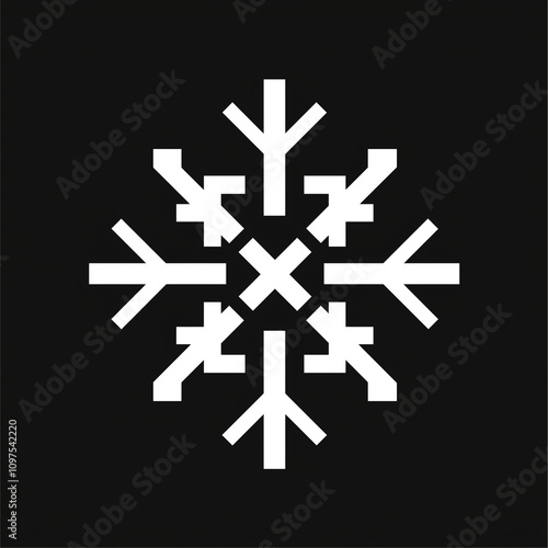 Geometric Snowflake Design Black and White Minimalist Winter Icon