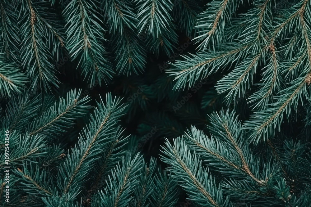 A close-up view of lush green pine needles arranged in a circular pattern. A close-up view of lush green pine needles arranged in a circular pattern.