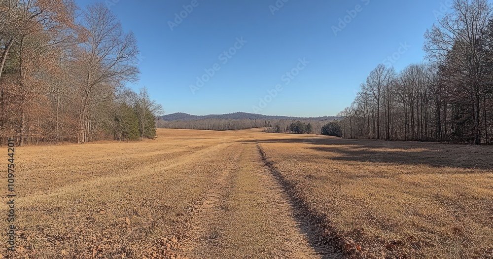 Serene Winter Landscape: A Country Road Leading to Distant Hills Serene Winter Landscape: A Country Road Leading to Distant Hills