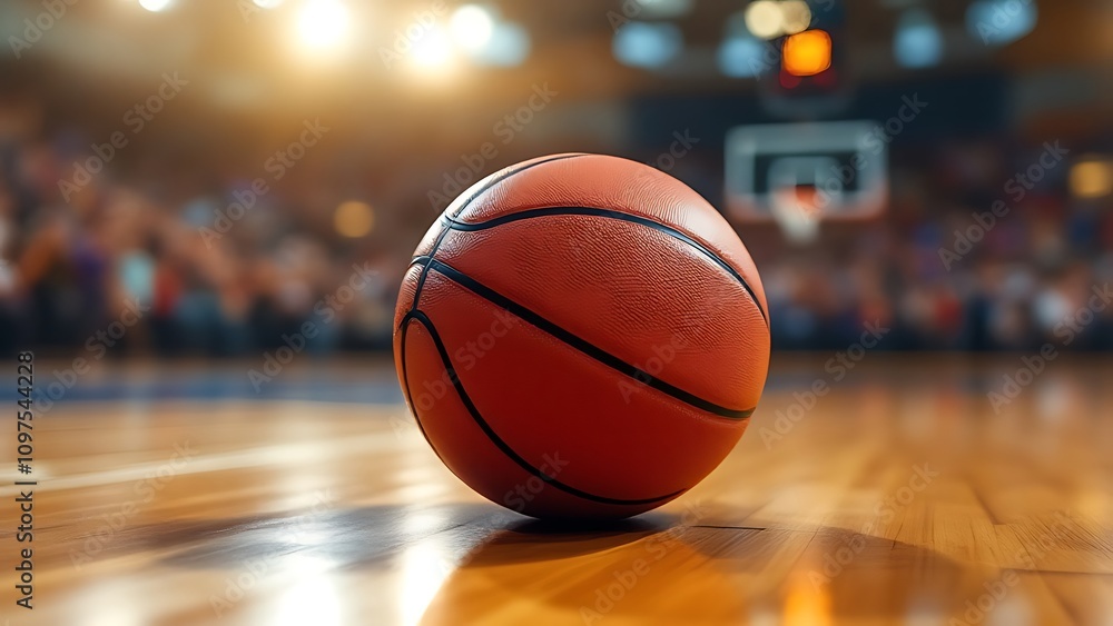 A close-up of a basketball on a court with a blurred background, emphasizing the sport's atmosphere. A close-up of a basketball on a court with a blurred background, emphasizing the sport's atmosphere.