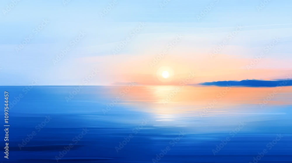 A serene ocean sunset depicted in soft blues and warm oranges creates a tranquil atmosphere, perfect for relaxation themes, travel blogs, or wellness content A serene ocean sunset depicted in soft blues and warm oranges creates a tranquil atmosphere, perfect for relaxation themes, travel blogs, or wellness content