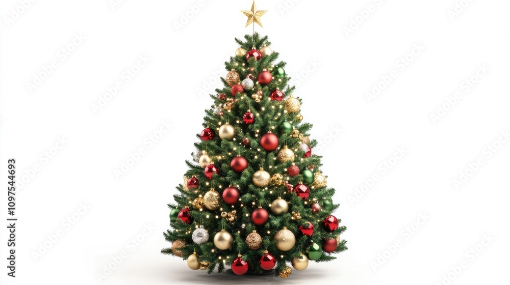 Festive Christmas Tree with Decorations and Star Topper Festive Christmas Tree with Decorations and Star Topper