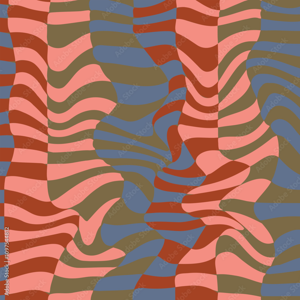 Checkered background with distorted squares. Trippy grid retro checkerboard pattern in 1970s style. Psychedelic chessboard vector Checkered background with distorted squares. Trippy grid retro checkerboard pattern in 1970s style. Psychedelic chessboard vector