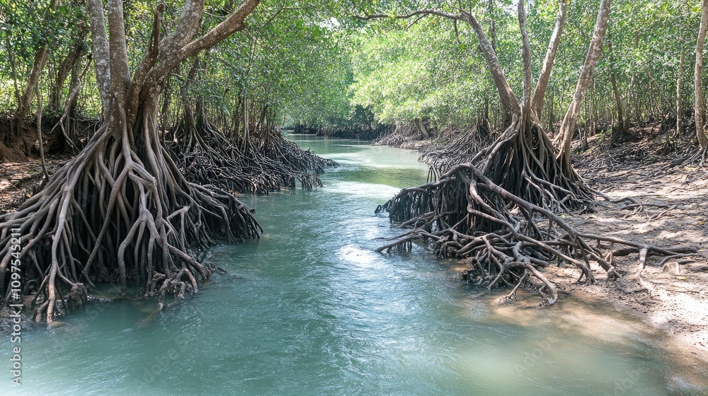 Fototapeta premium Serene Mangrove Forest with Calm Waterway