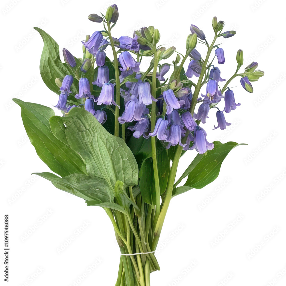 Obraz premium Fresh Bluebell Flowers with Green Leaves in a Natural Setting