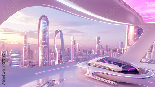 AI-Powered Future World: Image of a future city using artificial intelligence to control various systems photo