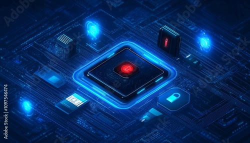 High-Tech Security System Digital Illustration with Authentication and Identification Technologies