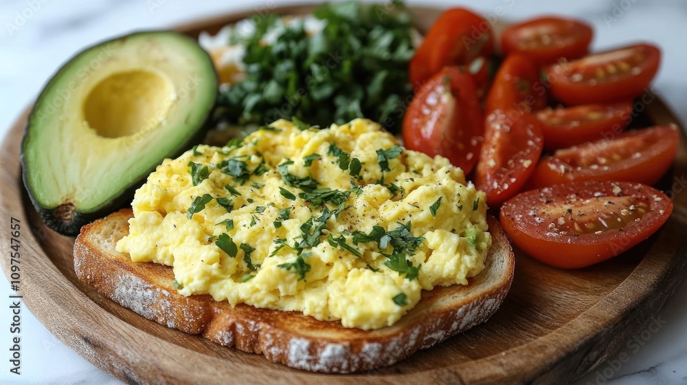 Scrumptious Scrambled Eggs with Avocado Toast and Tomatoes Scrumptious Scrambled Eggs with Avocado Toast and Tomatoes