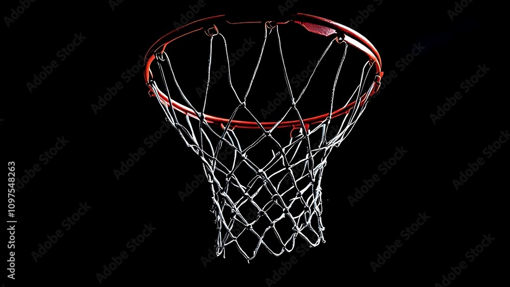 Monochrome basketball hoop against a dark background with spotlight effect. Monochrome basketball hoop against a dark background with spotlight effect.