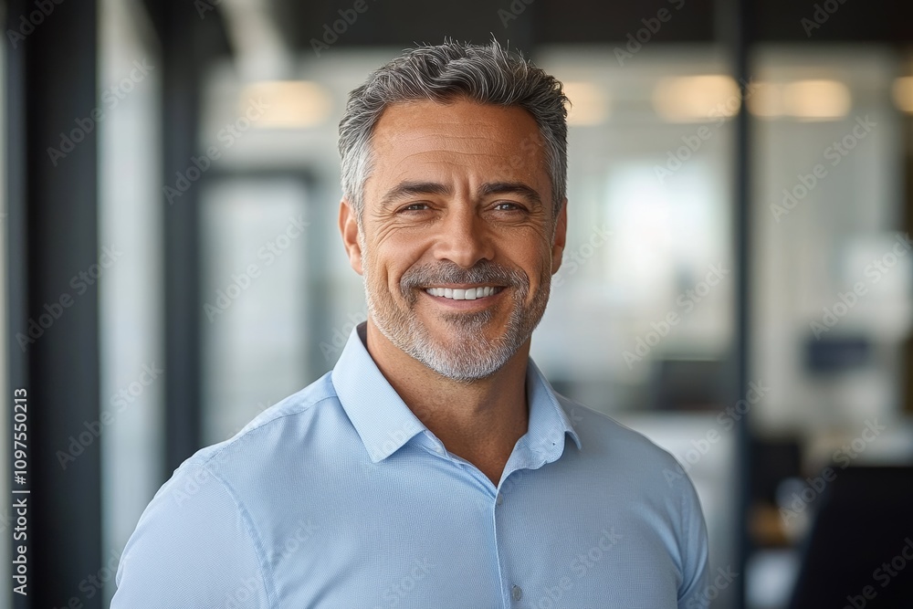 Obraz premium Smiling Middle Aged Business Man in Office Portrait Confident Mature Executive Looking Professional
