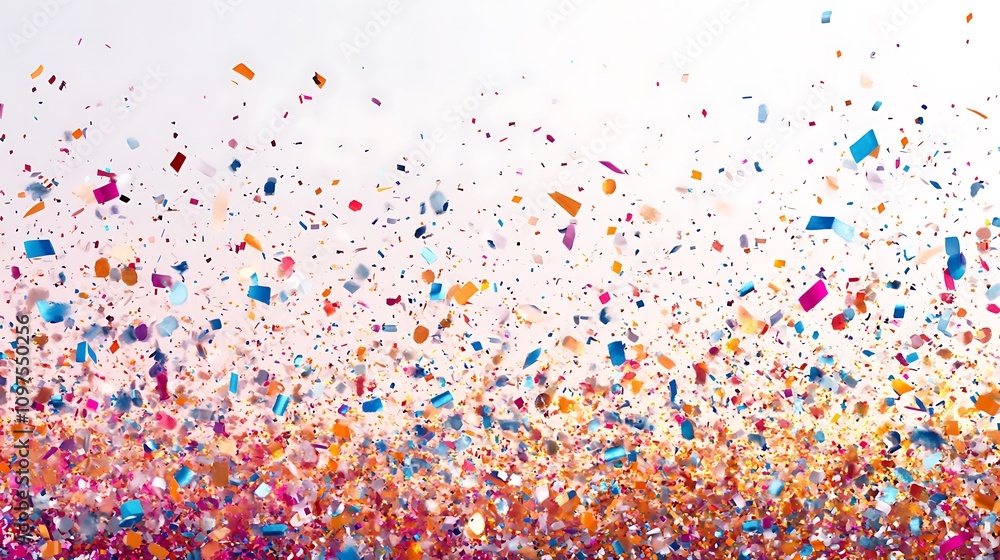 Generative AI Art Illustration with a panoramic background and confetti Generative AI Art Illustration with a panoramic background and confetti