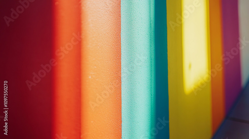 Colorful vibrant wall with stripes creating an energetic atmosphere during daylight