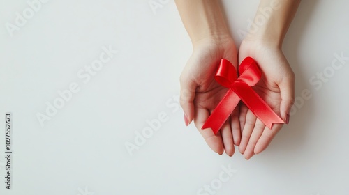 Wallpaper Mural holding red awareness ribbon on white background, top view with space for text Torontodigital.ca