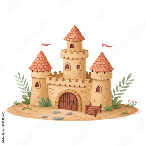 a clay Cute castle, isolated on a  transparent background photo