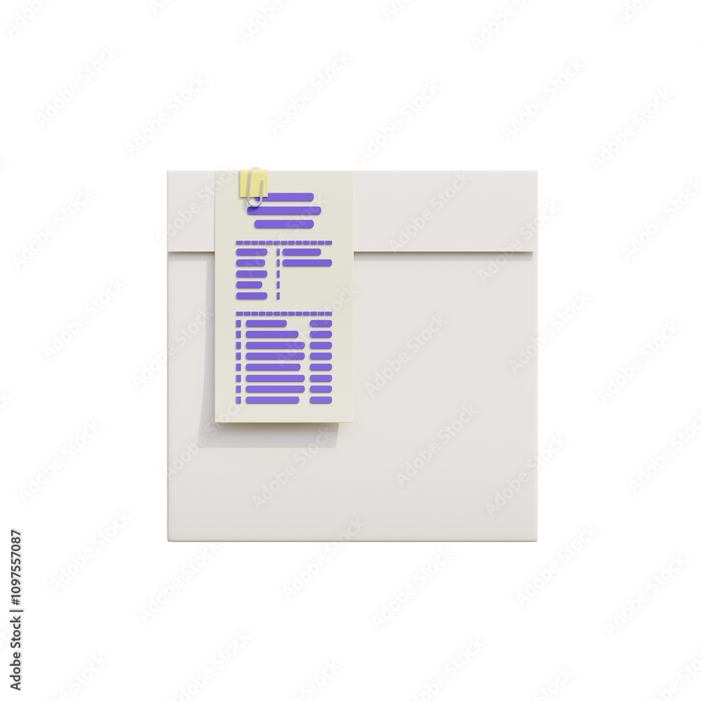 White paper packaging with paper receipt. 3d render illustration White paper packaging with paper receipt. 3d render illustration