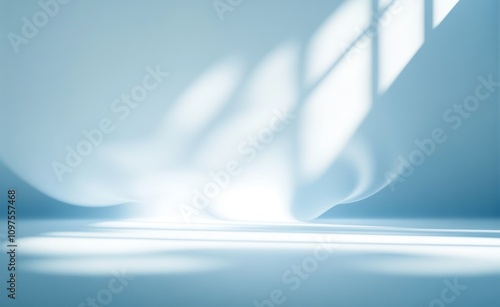 Minimalist abstract light patterns on a soft blue gradient background for serene product presentation