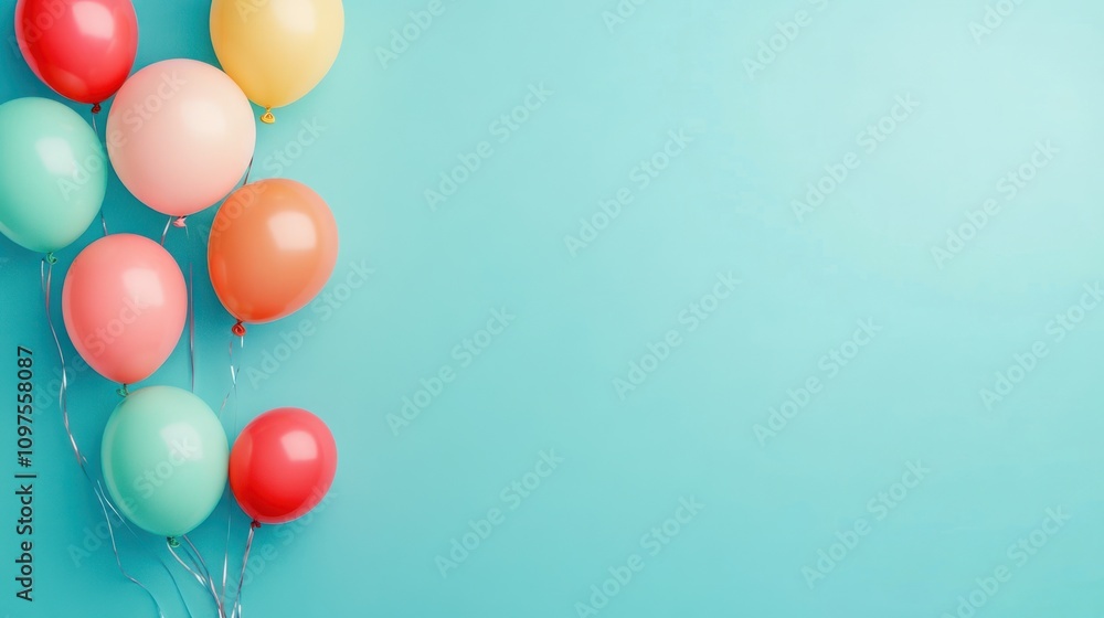 Colorful balloons in various shades against a bright blue background for festive occasions. Colorful balloons in various shades against a bright blue background for festive occasions.