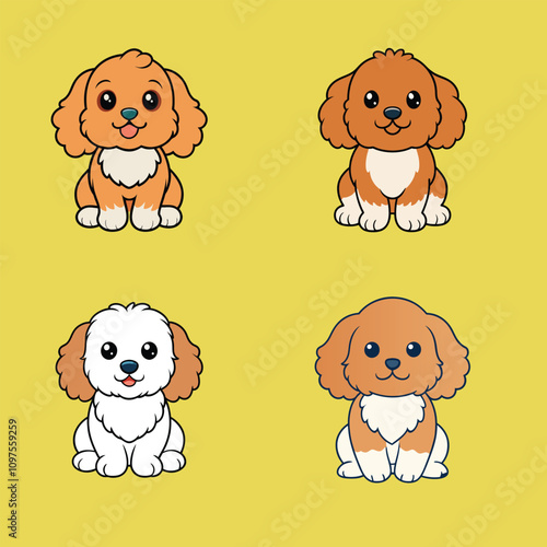 Cute Cavachon Dog Clipart Vector illustration Bundle
