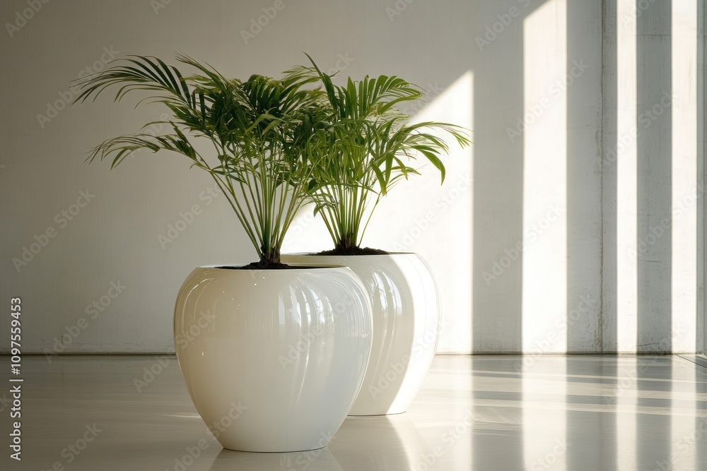 Potted plants in minimalist white pots, perfect for contemporary decor Potted plants in minimalist white pots, perfect for contemporary decor