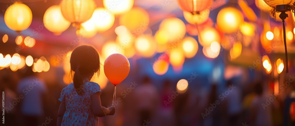 Child Enjoying Festival Lights: Colorful Lanterns Illuminate a Joyful Evening Celebration with a Soft Glow and Playful Atmosphere Child Enjoying Festival Lights: Colorful Lanterns Illuminate a Joyful Evening Celebration with a Soft Glow and Playful Atmosphere