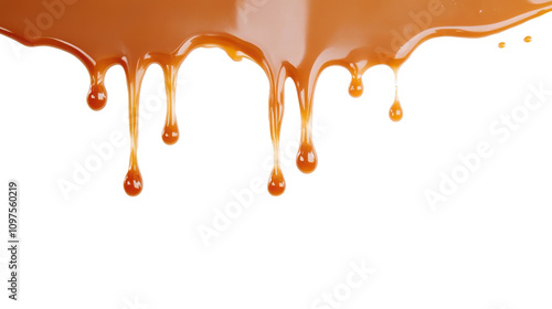 Caramel and toffee drips with smooth texture, isolated on transparent background