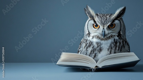 Wallpaper Mural An owl perched beside an open book, creating a whimsical, intellectual atmosphere. Torontodigital.ca