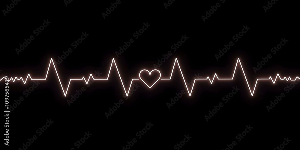 Glowing heart-shaped pulse line against a dark background Glowing heart-shaped pulse line against a dark background