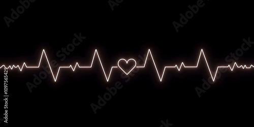 Glowing heart-shaped pulse line against a dark background