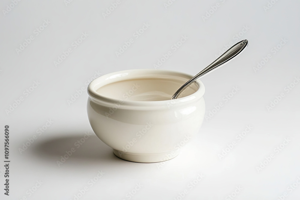 Ceramic sugar bowl with a spoon on a white background Ceramic sugar bowl with a spoon on a white background