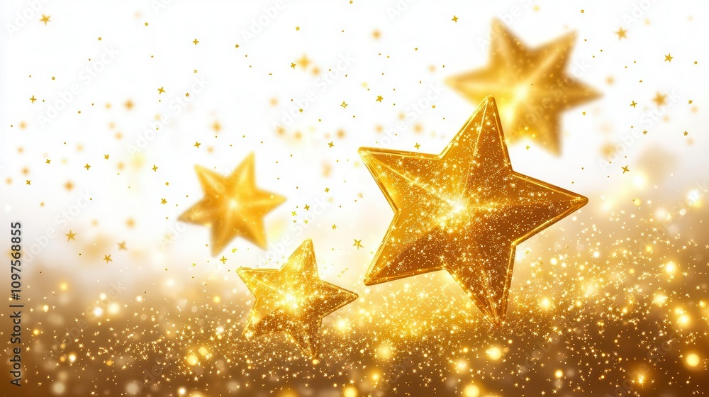 A cluster of twinkling stars, illustration, bright golden highlights, isolated on white background A cluster of twinkling stars, illustration, bright golden highlights, isolated on white background