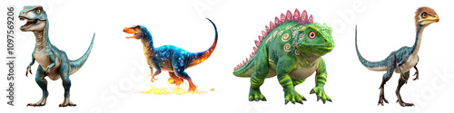 dinosaur fantasy on Transparent Background concept. A collection of colorful dinosaur models, each showcasing distinct features and characteristics.