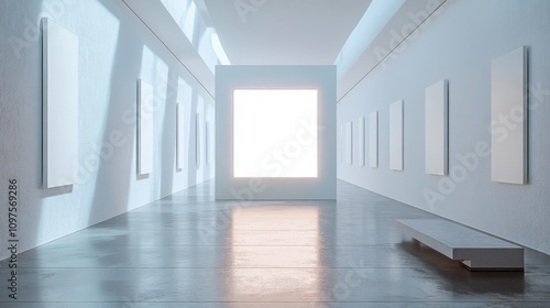 Wallpaper Mural Modern Art Gallery With Empty Frames and Sunlight, Perfect for Investment Opportunity Torontodigital.ca