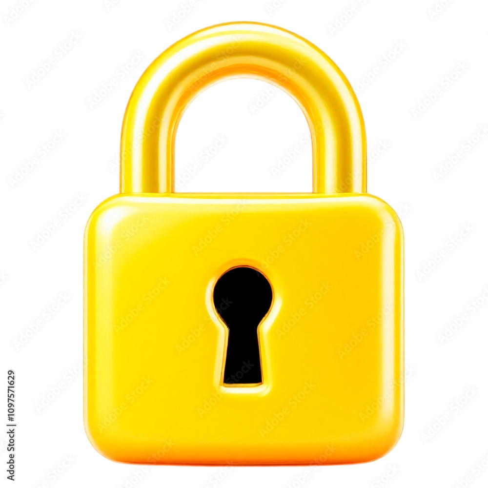Yellow 3d padlock icon with glossy finish and keyhole detail isolated on transparent background Yellow 3d padlock icon with glossy finish and keyhole detail isolated on transparent background