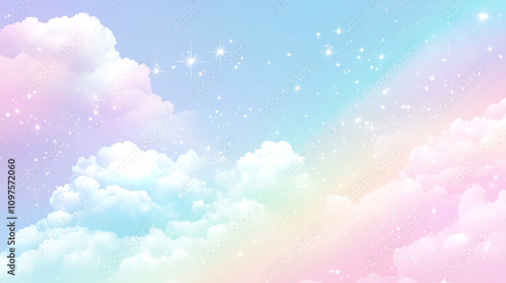 Colorful clouds and sparkles fill the sky during a serene day with a dreamy atmosphere Colorful clouds and sparkles fill the sky during a serene day with a dreamy atmosphere