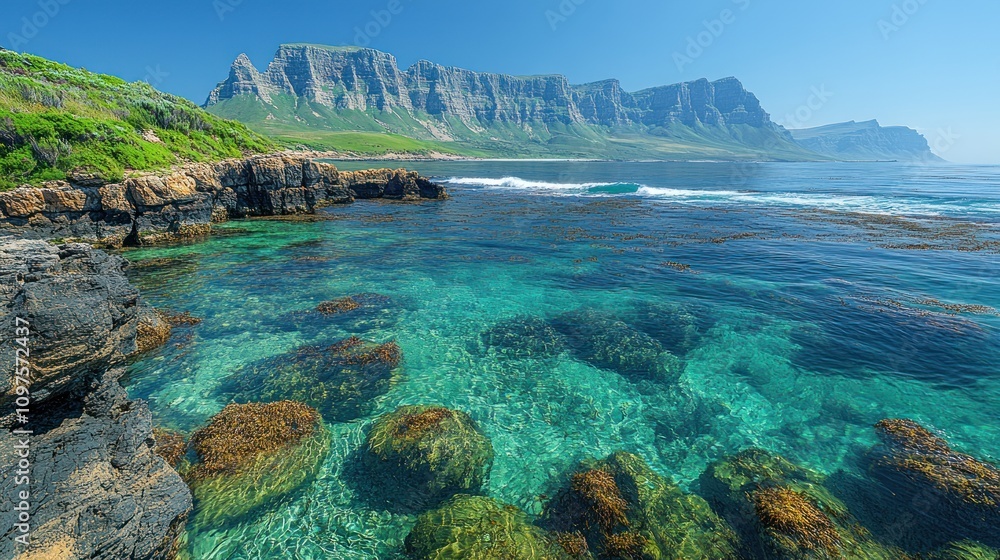 Coastal Serenity: Turquoise Waters and Majestic Mountains