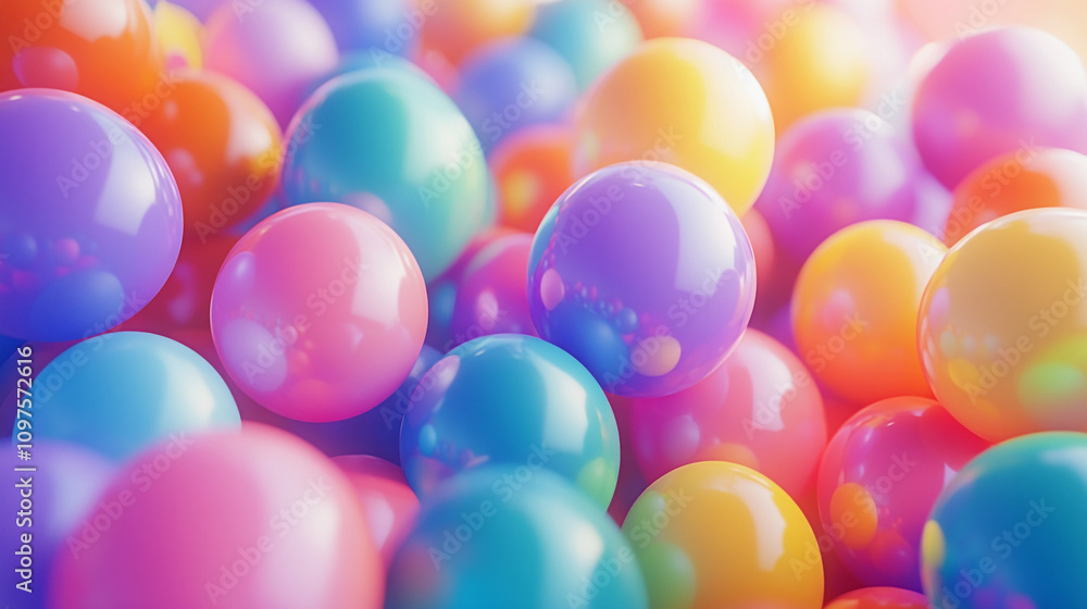 Colorful plastic balls create a vibrant and playful atmosphere in a bright setting Colorful plastic balls create a vibrant and playful atmosphere in a bright setting