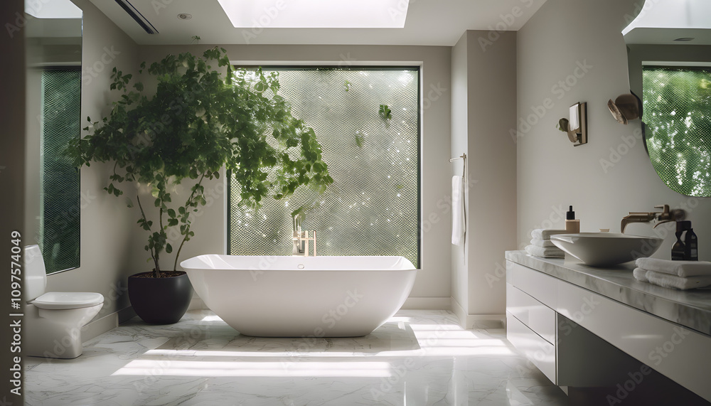 Fototapeta premium A sleek and luxurious bathroom with marble tiles